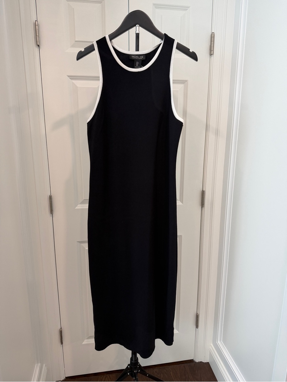 Rachel Zoe Black Midi Dress with White Trim